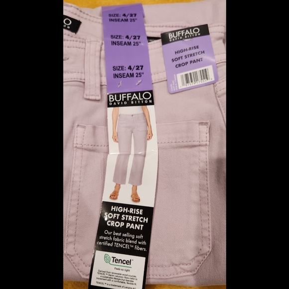 TWO New Pairs David Bitton Buffalo Jean 4/27 Crop Pant 25" High Rise Lilac White - Picture 2 of 3